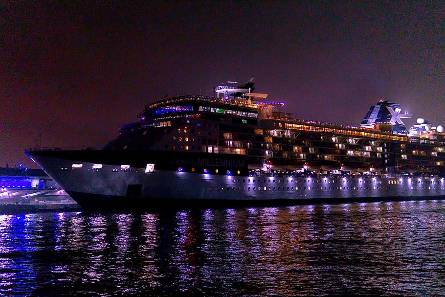 cruise ship at night, transportation, vehicle, boat, yokohama, HD wallpaper