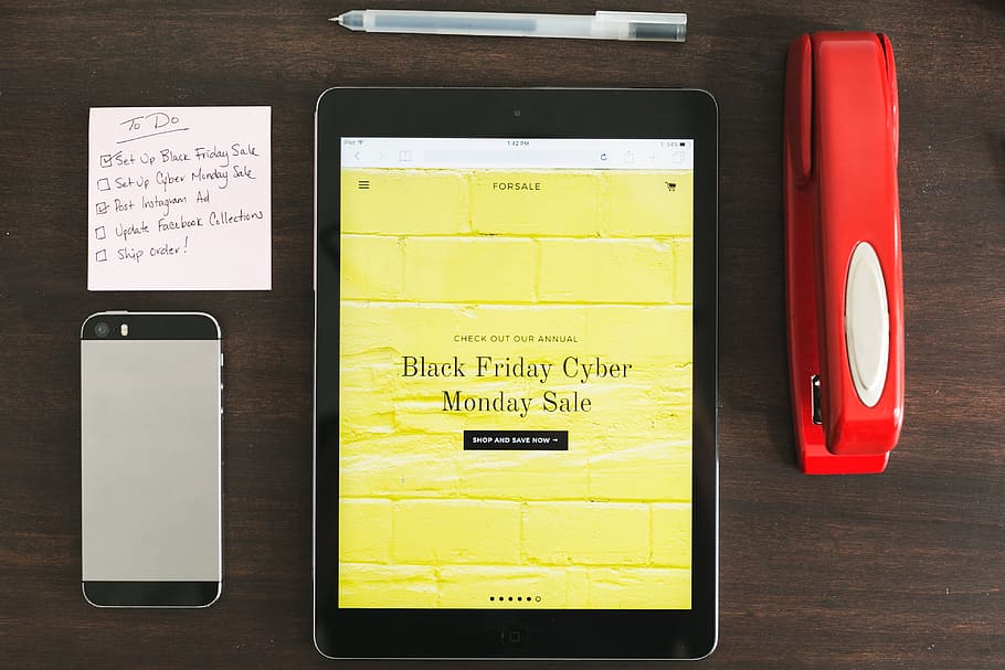 Black Friday Sale Tablet Photo, Flatlay, Black Friday Cyber Monday