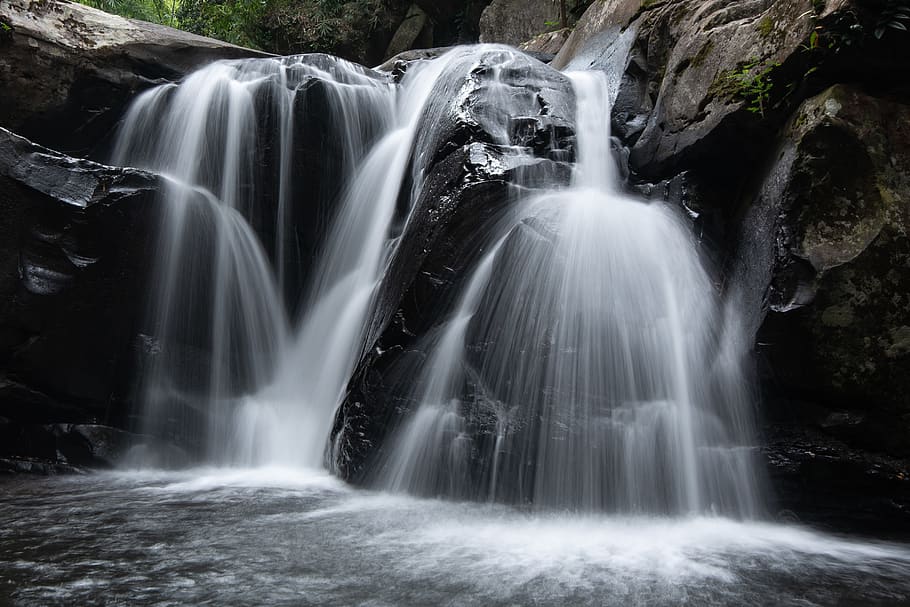waterfalls under daylight, river, outdoors, nature, horse, animal HD wallpaper