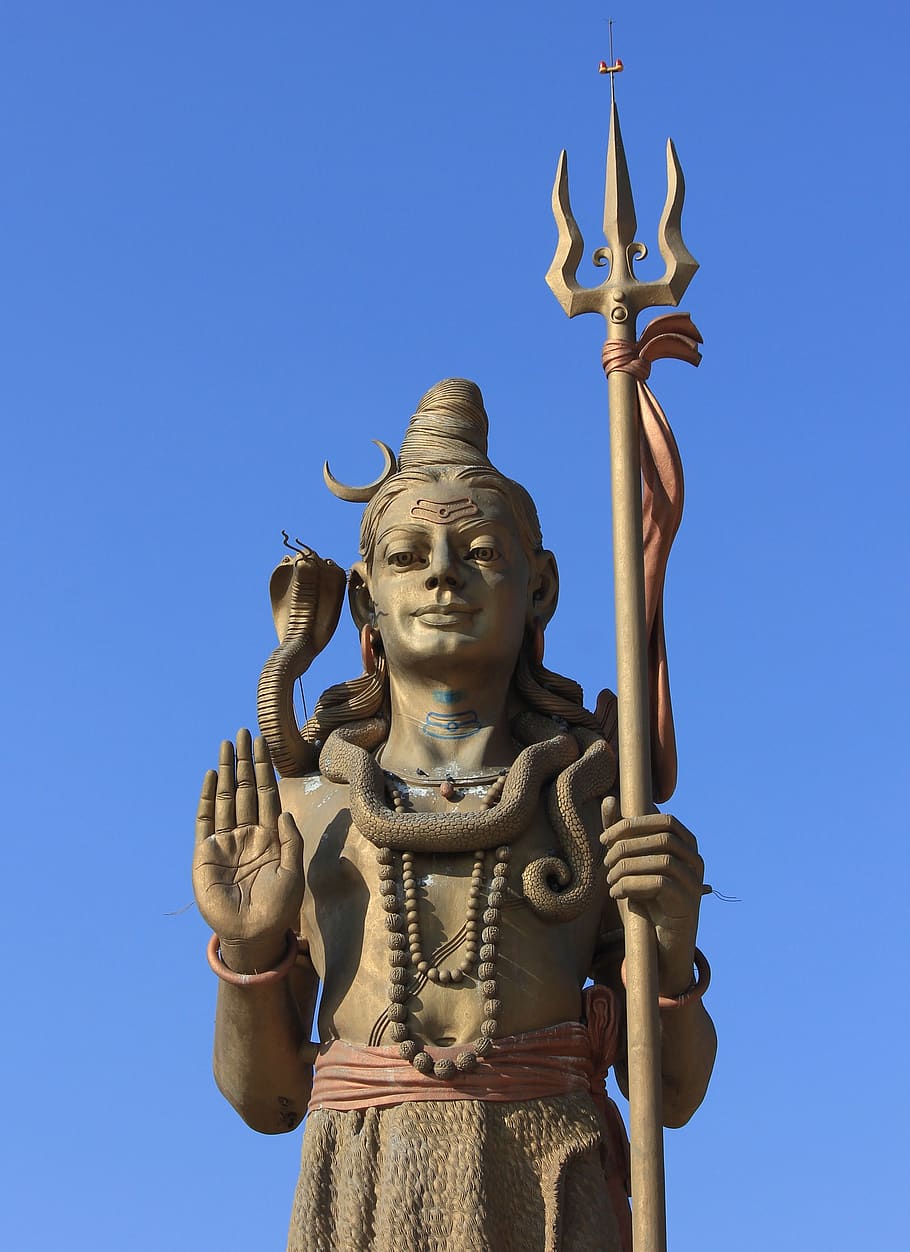 Shiva Statue, blue sky, clear sky, god, hinduism, religion, religious, HD wallpaper