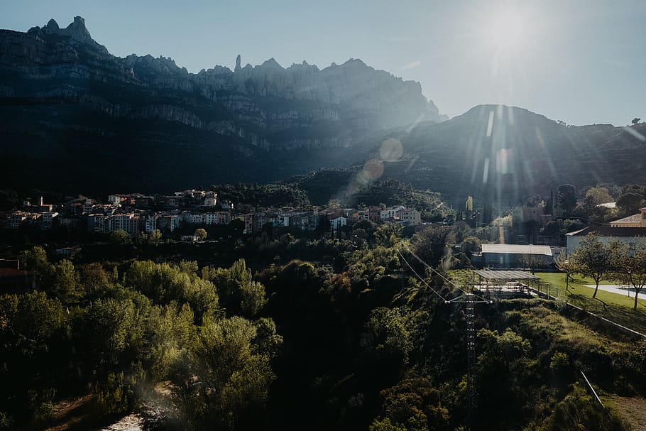 spain, montserrat, tree, plant, mountain, architecture, built structure HD wallpaper