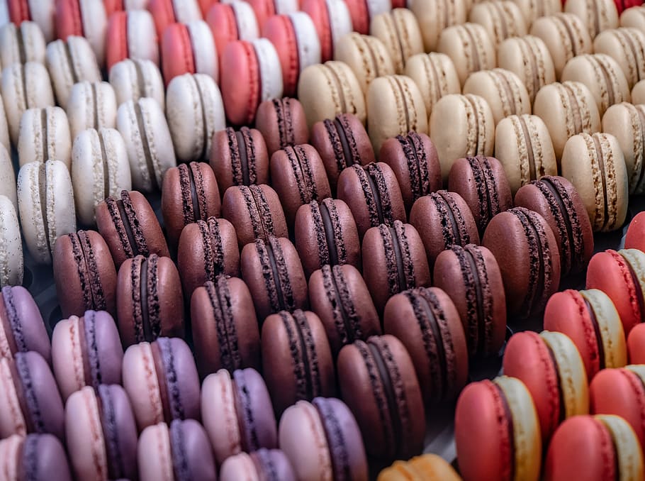 chocolate macaroons, large group of objects, in a row, food, food and drink HD wallpaper