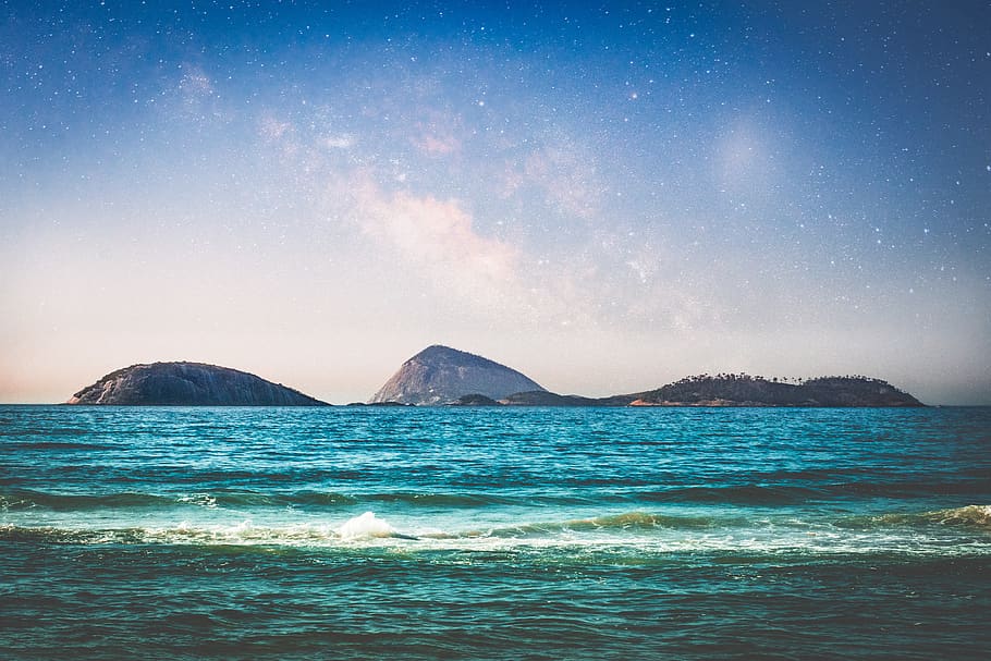 ocean across mountains, sea, nature, water, outdoors, shoreline HD wallpaper