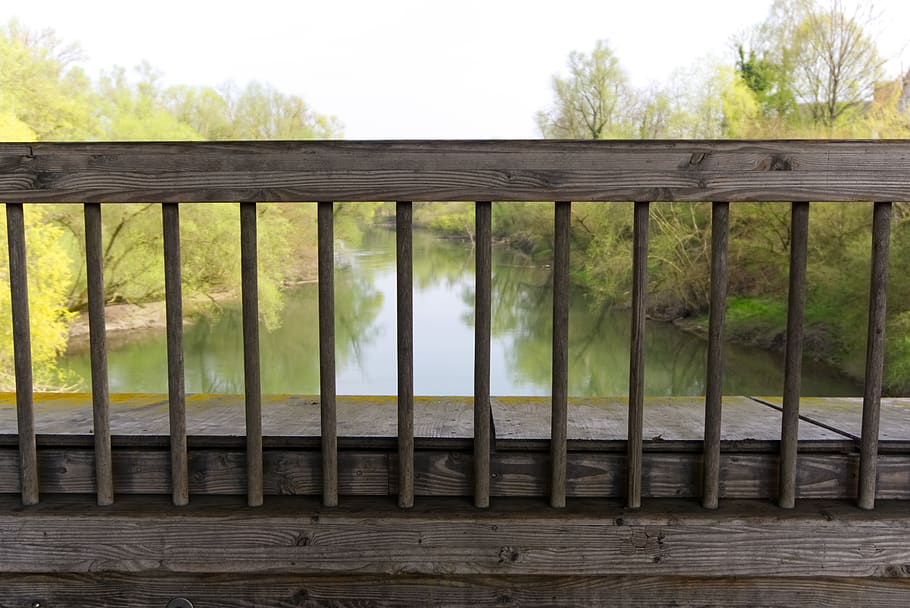 railing, grid, protection, bridge, wooden bridge, the old rhine bridge, HD wallpaper