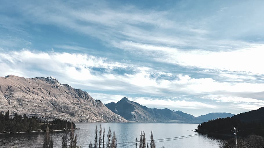 landscape, mountains, sky, clouds, blue, water, beauty in nature HD wallpaper