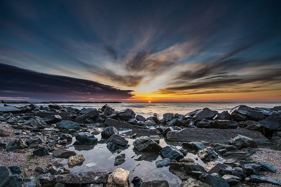 water, sand, beach, sky, nature, landscape, sea, travel, seashore HD wallpaper