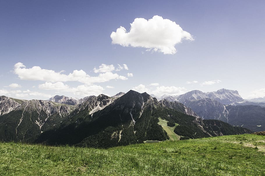 Mountains Under Cloudy Sky during Daytime, alps, clouds, grass HD wallpaper