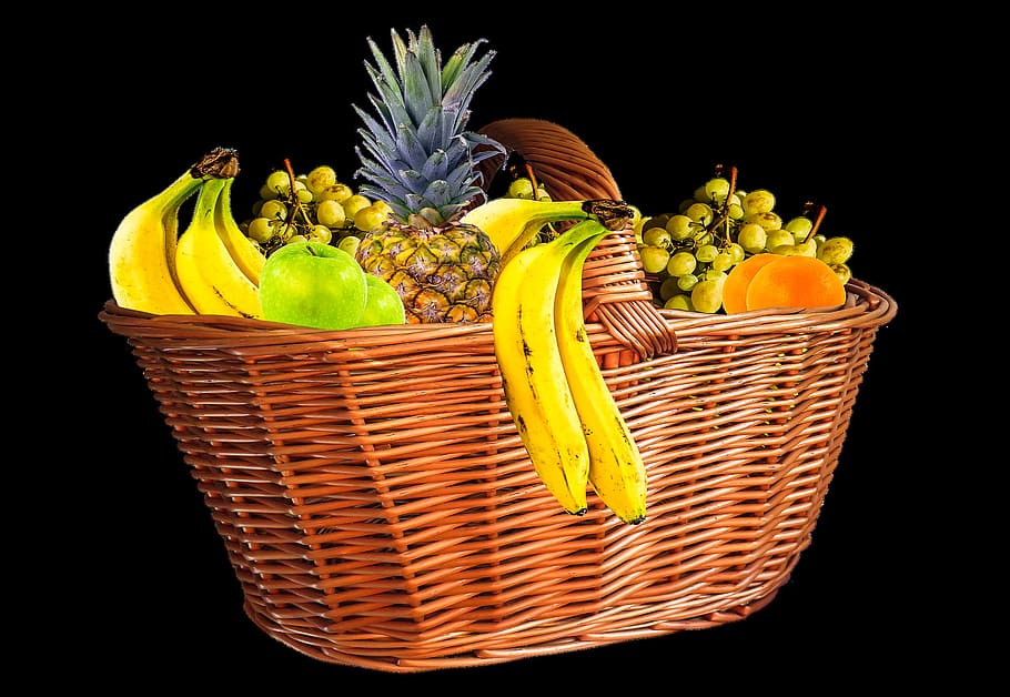 basket, fruit, food, nature, sweet, banana, pineapple, grape HD wallpaper. basket...