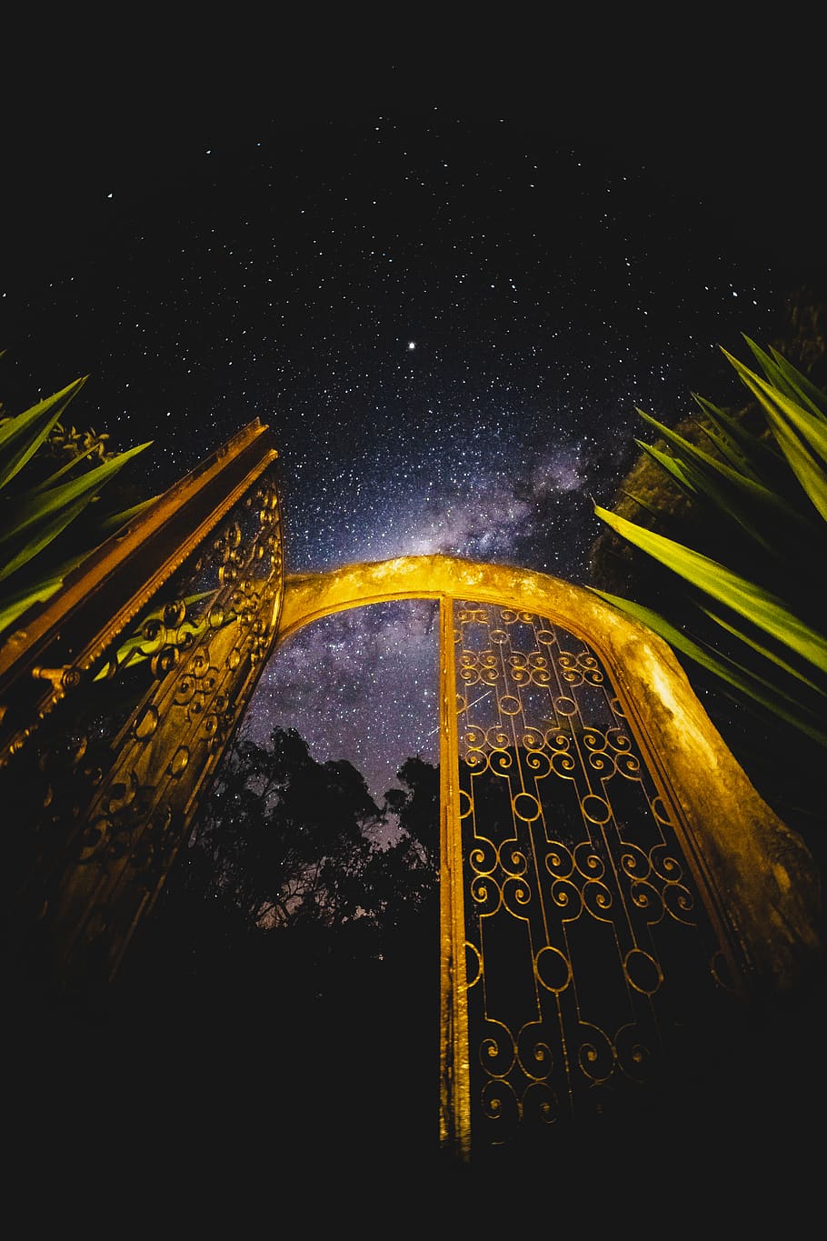 Arch Gold Door, gate, golden gate, illuminated, night, no people HD wallpaper