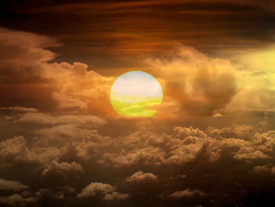 sun, cloud, sky, in the evening, plane, white, fluffy, cloud - sky HD wallpaper