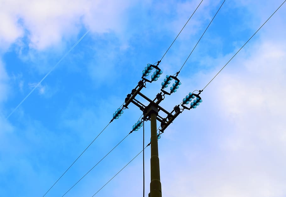 blue, sky, technology, low angle view, cable, cloud - sky, electricity HD wallpaper