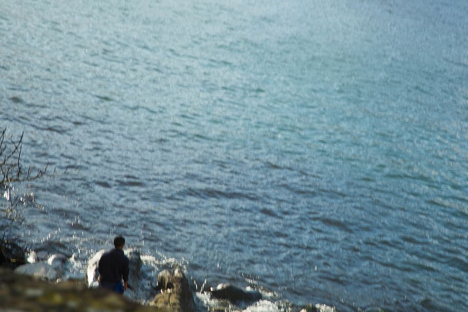 men, rock, ocean, water, blur, sea, day, people, real people HD wallpaper
