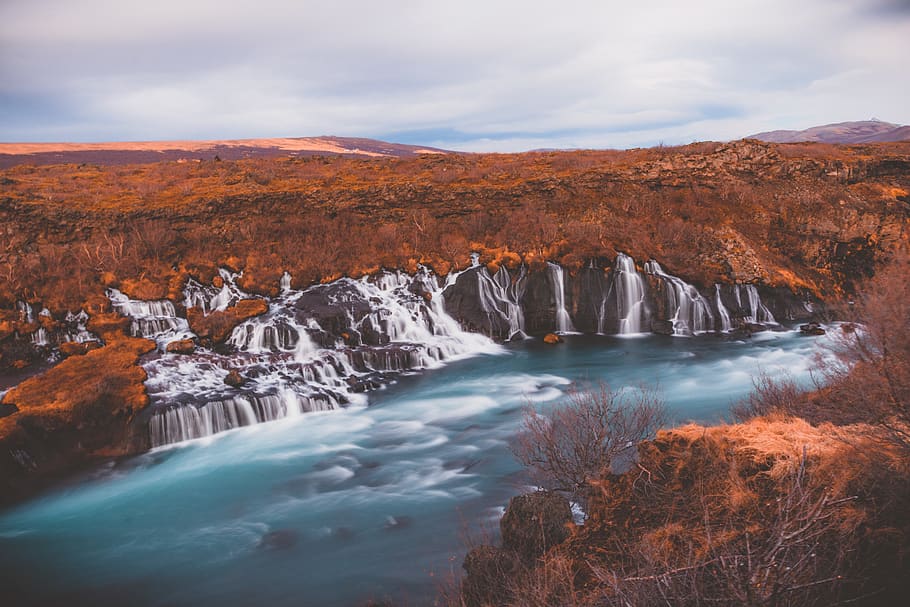 waterfalls raging on river, outdoors, nature, mountain, scenery HD wallpaper
