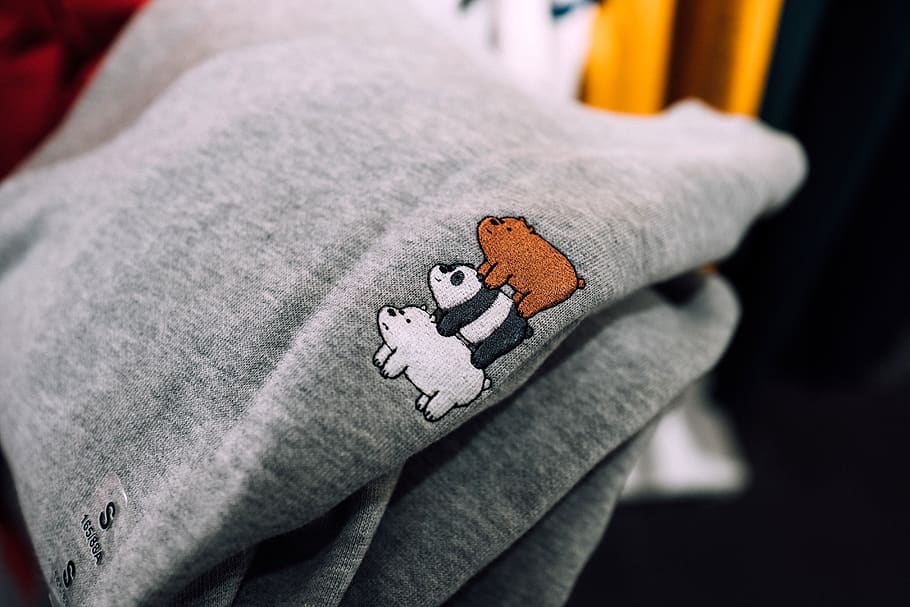 gray We Bare Bears printed textile, apparel, clothing, sweater