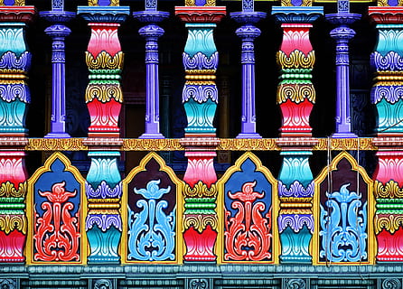 multicolored rails artwork, building, architecture, column, pillar HD wallpaper