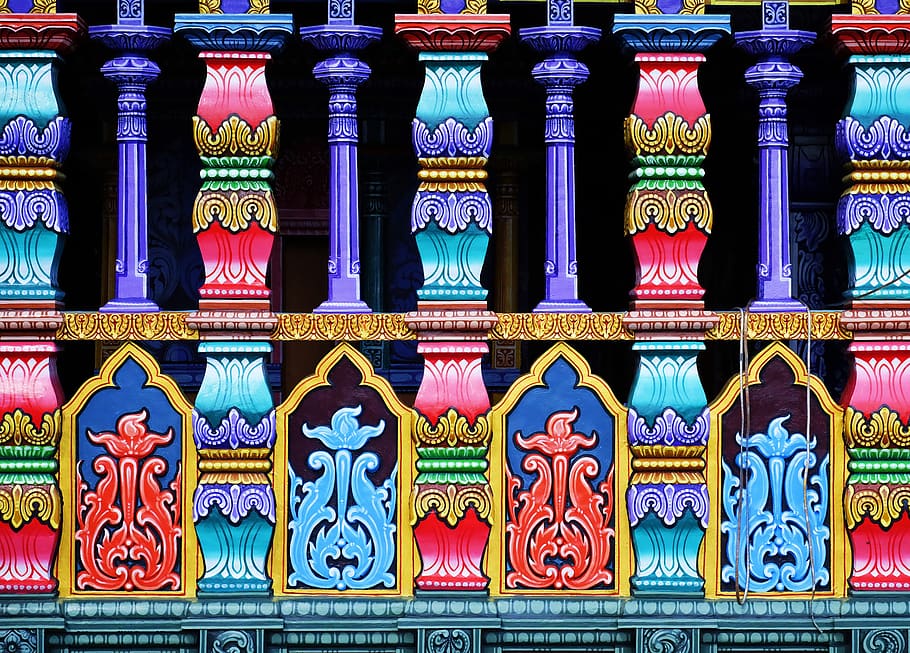 multicolored rails artwork, building, architecture, column, pillar HD wallpaper