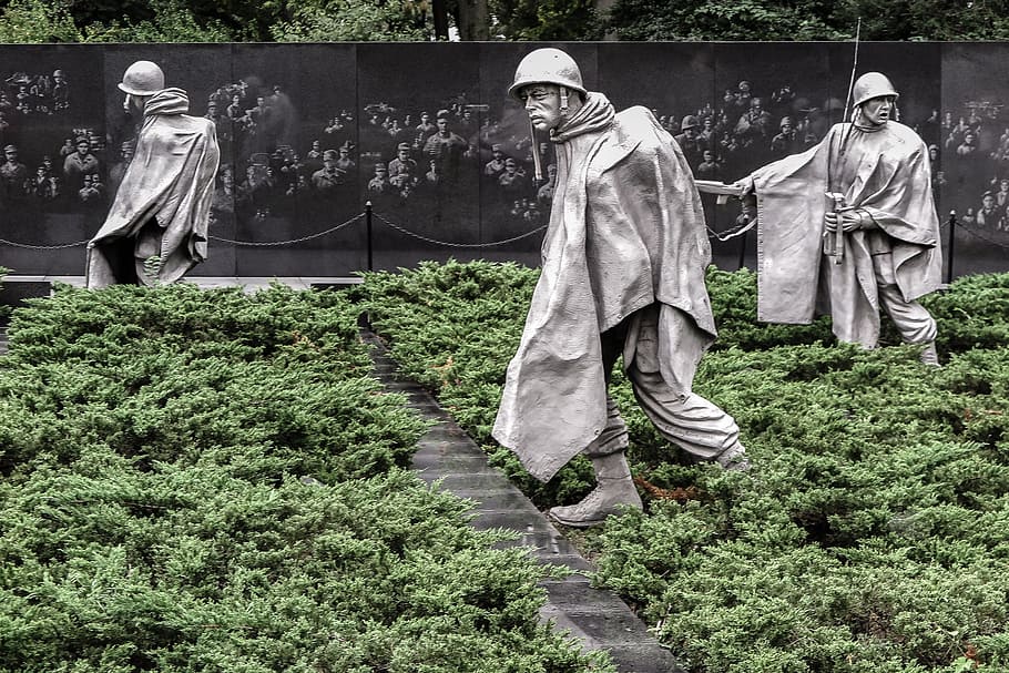 Statues of soldiers at the Korean War Memorial, National Mall, Washington DC.