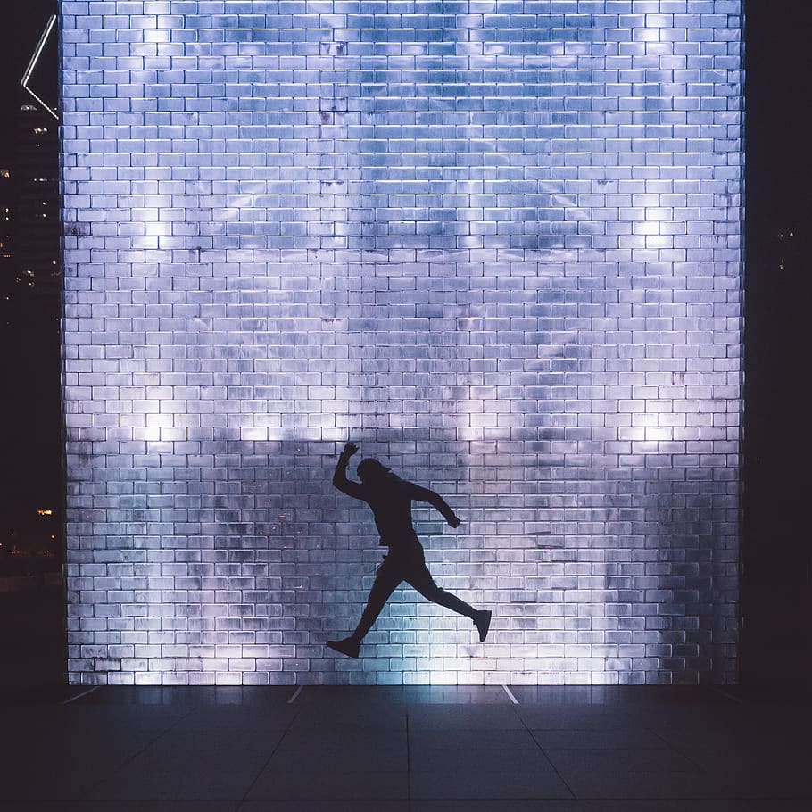 Silhouette Photography Of Man Jumping , person, wall, real people HD wallpaper