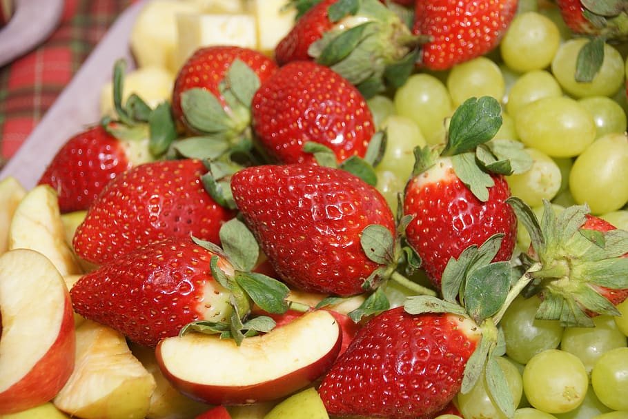 strawberries, apple, grapes, vitamins, fruit, sweet, delicious HD wallpaper