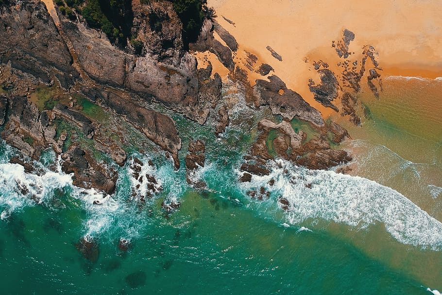 Aerial Photography of Body of Water, beach, coast, daylight, environment HD wallpaper