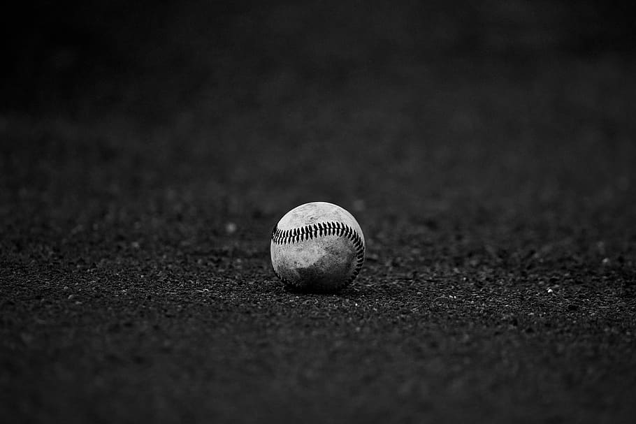 Selective Focus Grayscale Photography of Baseball, black and white, HD wallpaper