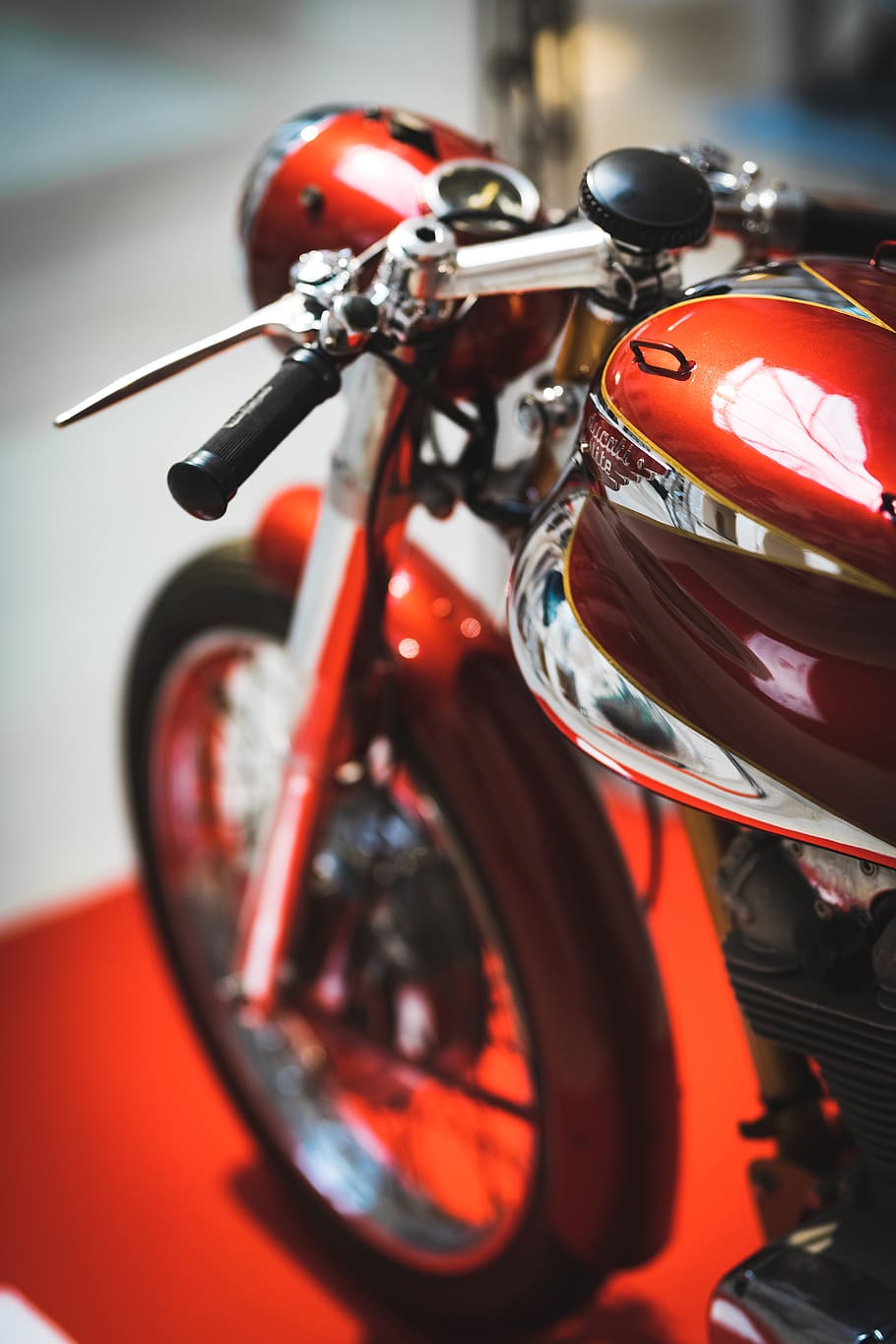 motorcycle on red carpet, mode of transportation, close-up, land vehicle HD wallpaper