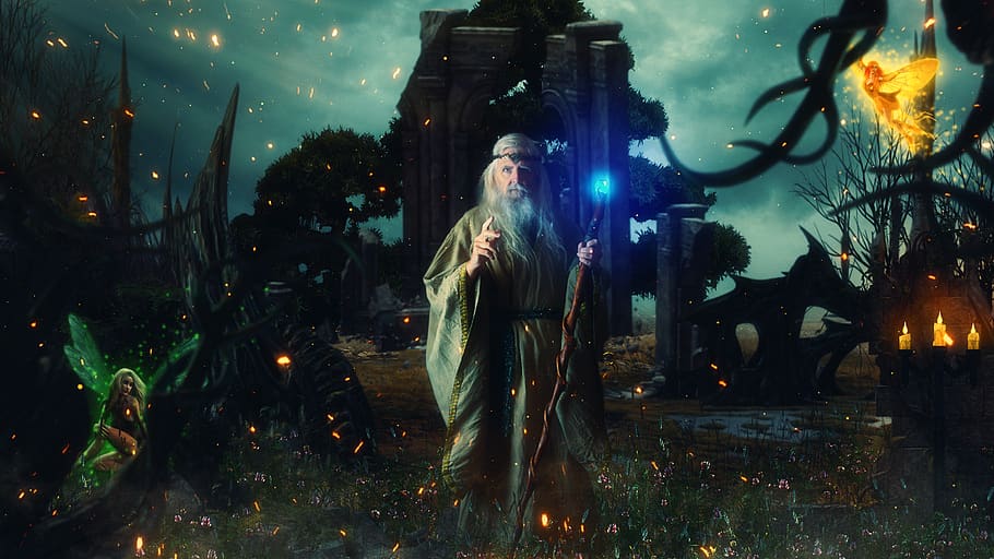 druid, fairies, magic, wallpaper, mystical, fantasy, one person