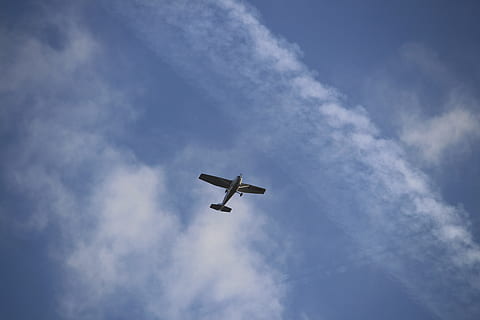 germany, wolfsburg, plane, aeroplane, sky, contrail, cessna HD wallpaper