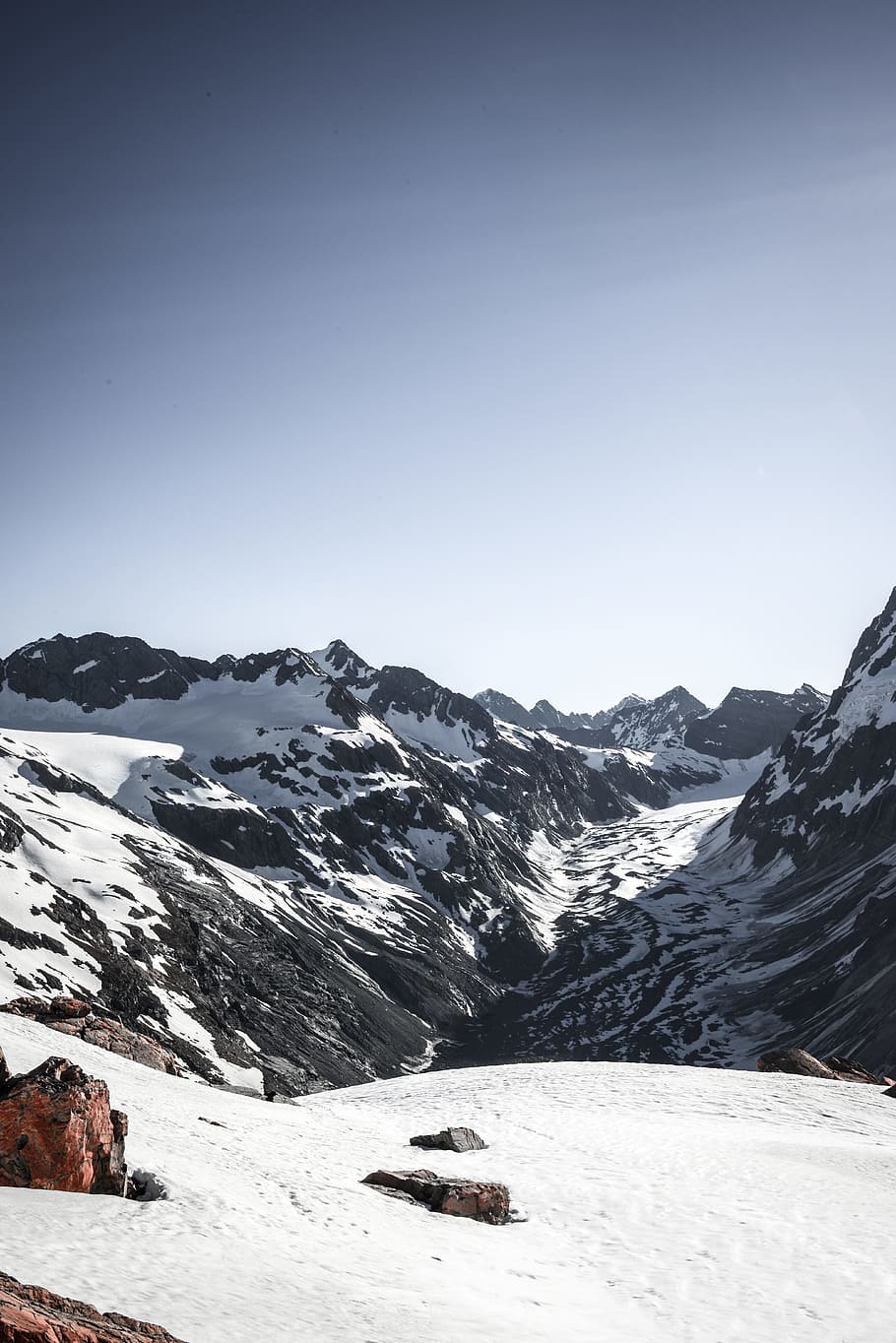 mountain alps, snow, rock, sky, nature, landscape, bright, shadow HD wallpaper