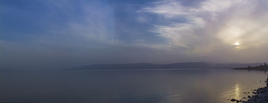 israel, capernaum, blue, color, sea of galilee, water, clouds, HD wallpaper