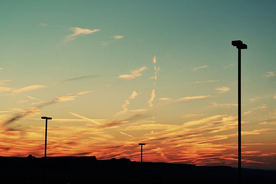 Silhouette of Posts during Sunset, backlit, beautiful, clouds HD wallpaper