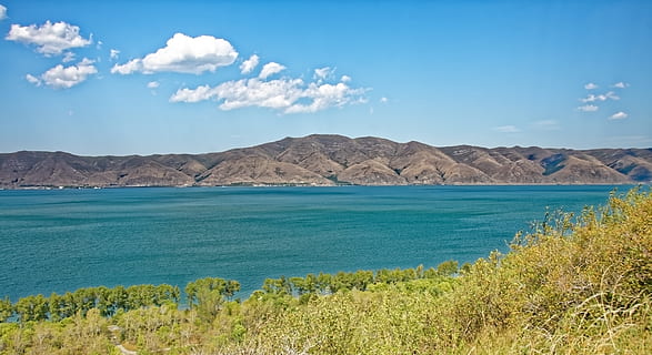 armenia, lake sevan, landscape, mountains, water, panorama HD wallpaper