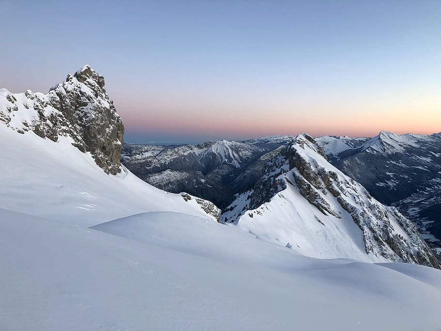 snowfield mountain under golden hour, cold temperature, winter HD wallpaper
