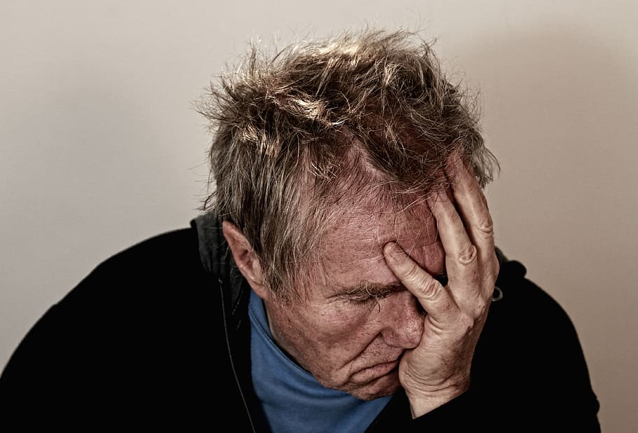 Man Holding His Face, disappointed, elderly, facepalm, headache, HD wallpaper