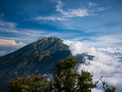 indonesia, mount merapi, skies, java, clouds, merbabu, mountain HD wallpaper