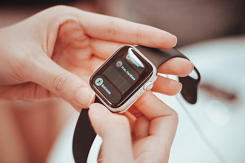 silver smartwatch, person, human, phone, mobile phone, cell phone HD wallpaper