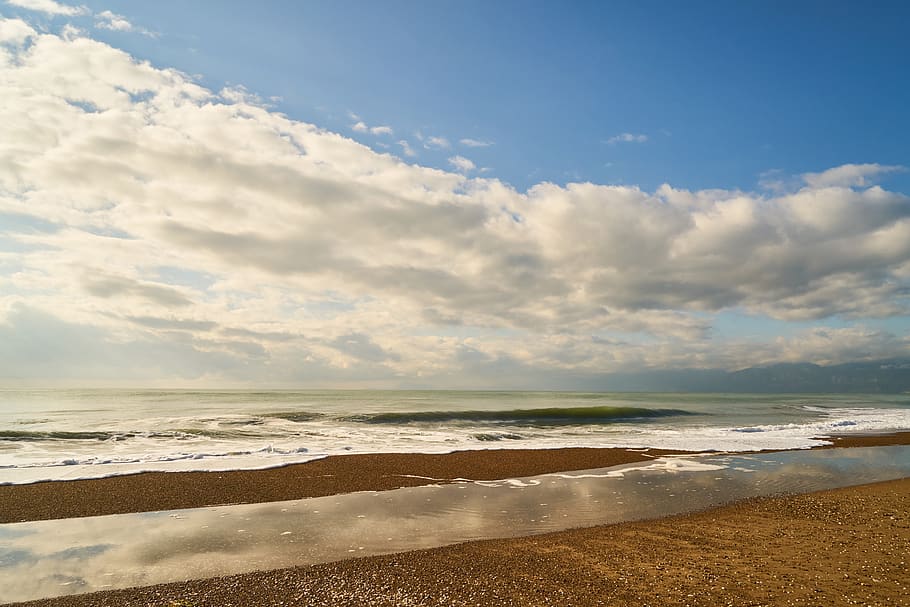 landscape, marine, ocean, background, clouds, beach, wave, coastal HD wallpaper