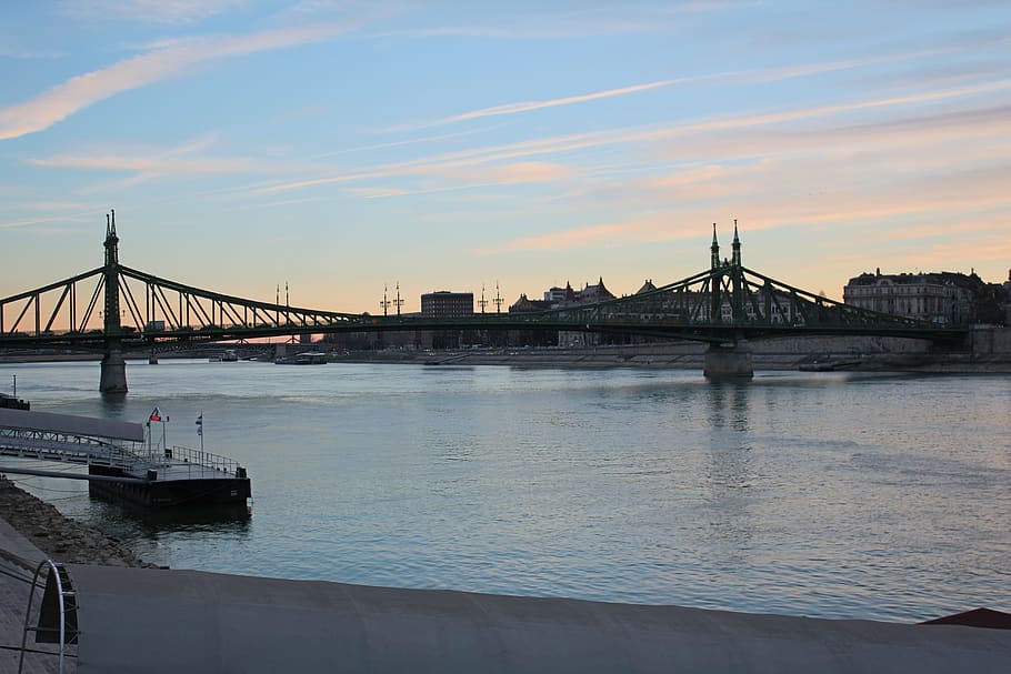 danube river, liberty bridge, dusk, landscape, budapest, hungary, HD wallpaper