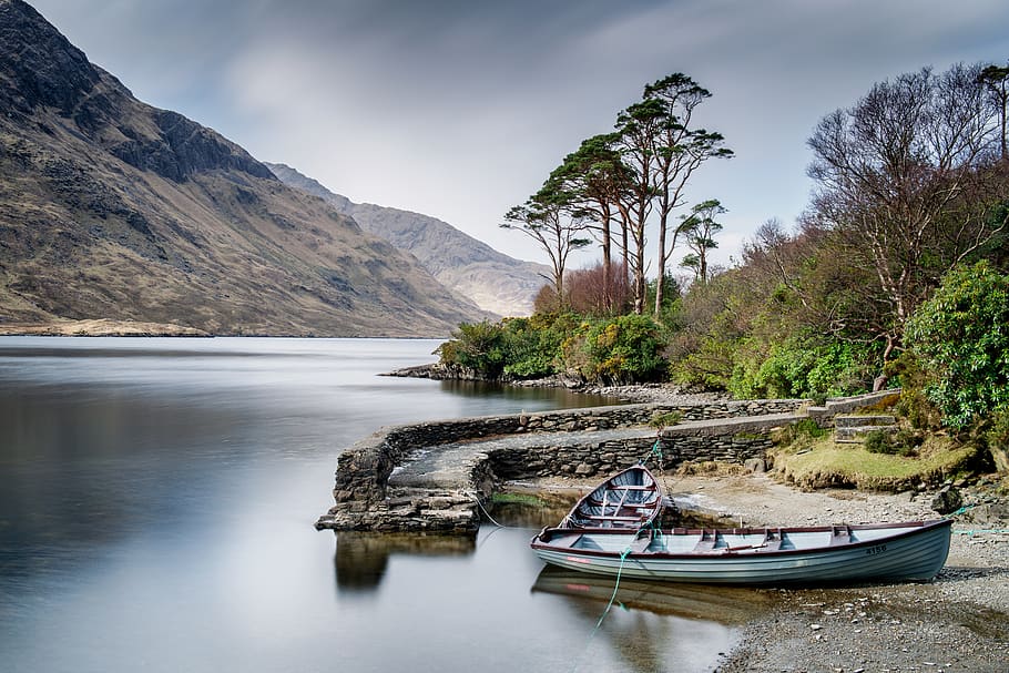 canoe beside river, water, tree, transportation, nautical vessel, HD wallpaper