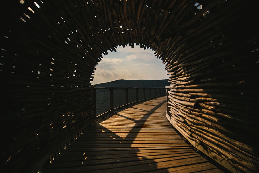 empty footbridge with bamboo walls, architecture, built structure HD wallpaper