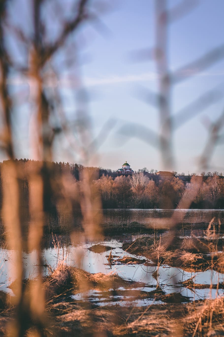 church, forest, snow, river, spring, trees, plant, nature, no people HD wallpaper