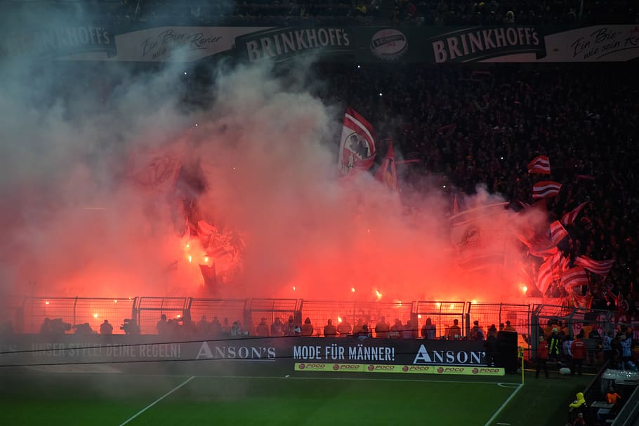 fire in soccer field, group of people, architecture, real people HD wallpaper