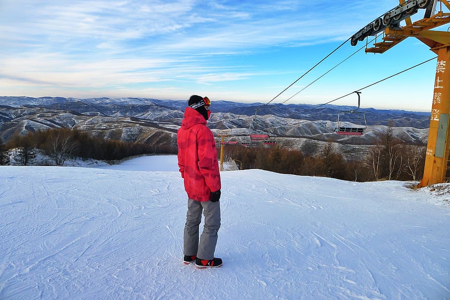 Man Wearing Red Jacket, cold, frost, mountain, person, resort HD wallpaper