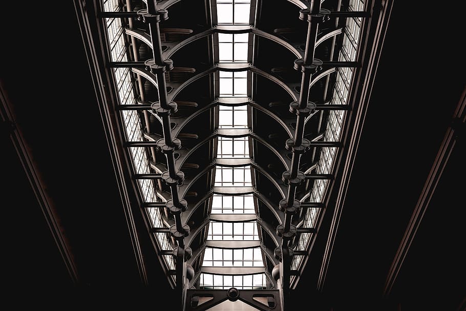low angle photography of building's ceiling, rooftop, skylight HD wallpaper
