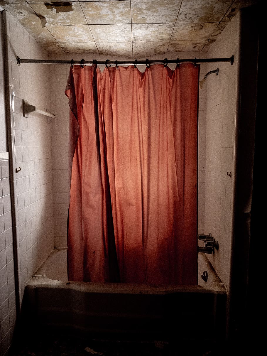 brown bathroom curtain, indoors, red, no people, hanging, textile HD wallpaper