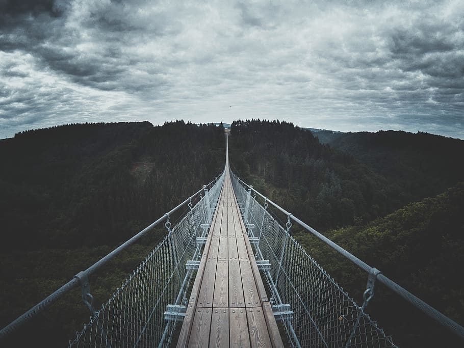 empty bridge at daytime, building, suspension bridge, mörsdorf HD wallpaper