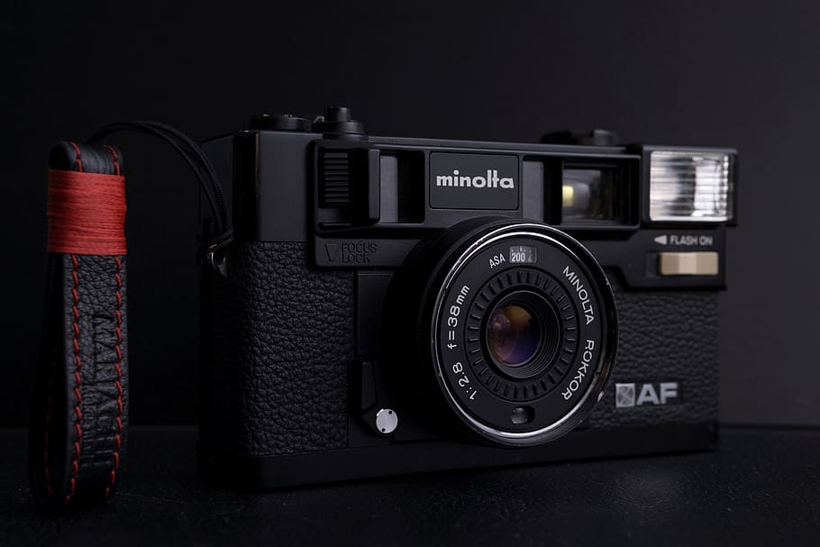 black Minolta AF camera, technology, retro styled, photography themes HD wallpaper