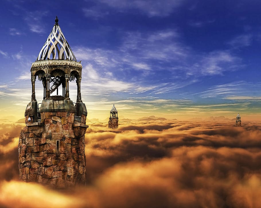 fantasy, castle, cloud, sky, tower, fairy, medieval, magic HD wallpaper