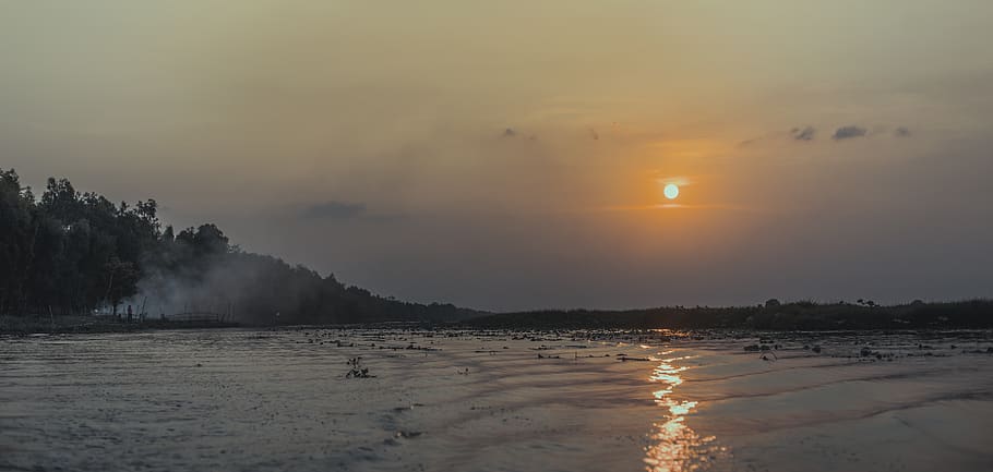 river, natural, sky, water, sunset, tranquil scene, tranquility HD wallpaper