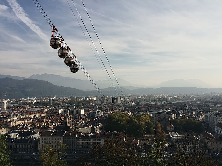 france, grenoble, bubbles, telepherique, city, view, building exterior HD wallpaper